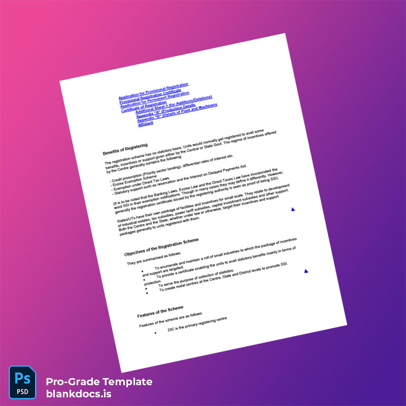 Blank India District Industries Centre Registration Certificate Template in Word and PDF formats page 4 Document Preview - BlankDocs