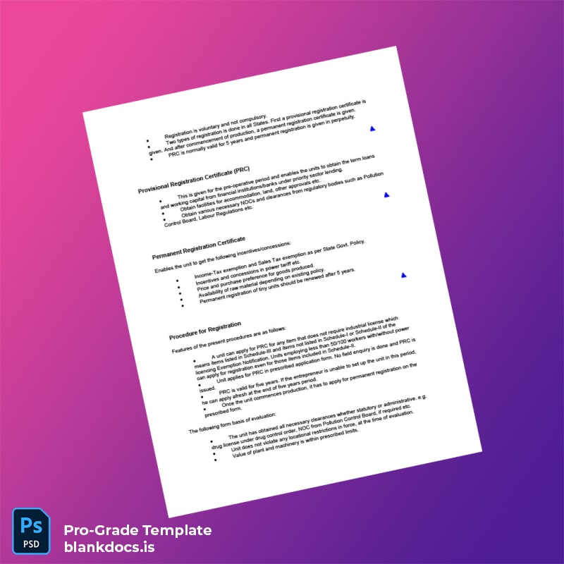 Blank India District Industries Centre Registration Certificate Template in Word and PDF formats page 5 Document Preview - BlankDocs