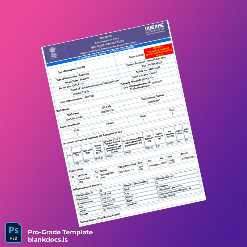 Blank India District Industries Centre Udyam Registration Certificate Template in Word and PDF formats page 2 Document Preview - BlankDocs