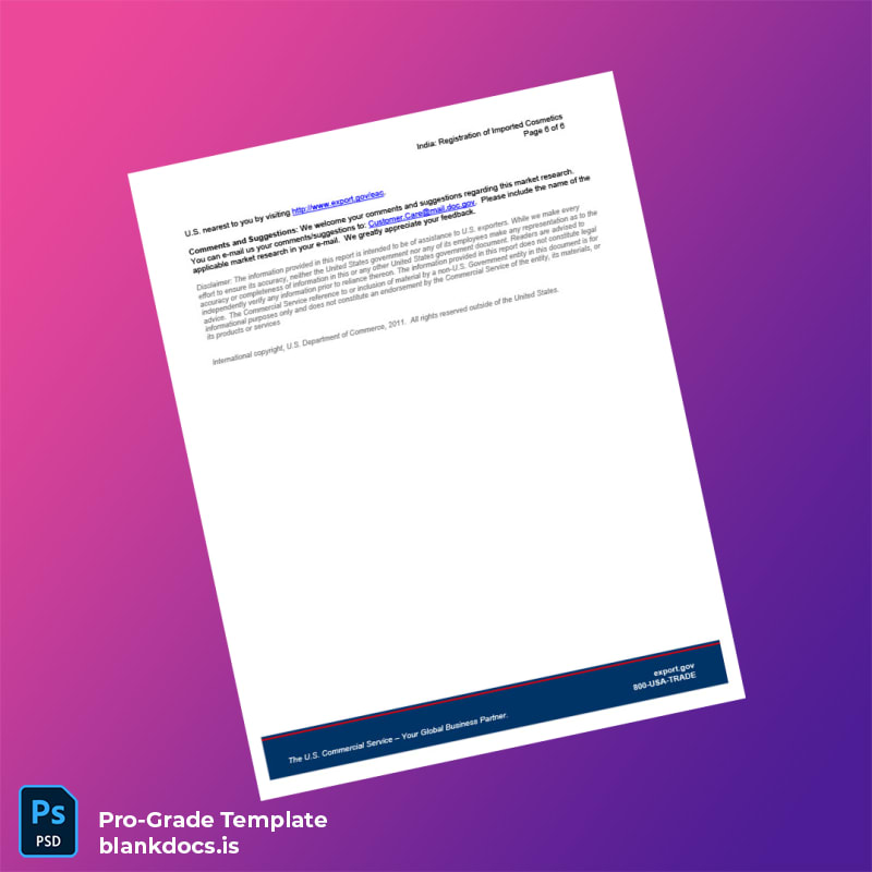 Blank India Drug Regulatory Authority Registration of Imported Cosmetics Template in Word and PDF formats page 6 Document Preview - BlankDocs