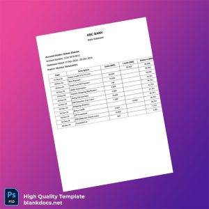 India Dummy Bank Statement Template in Word and PDF formats