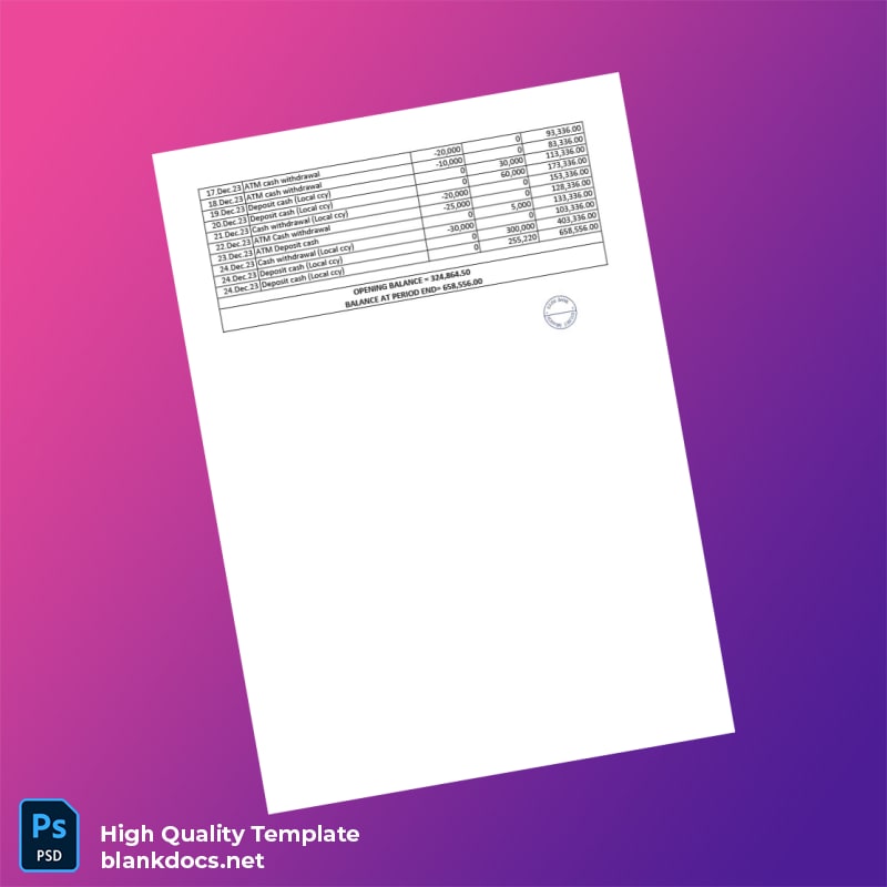 India EXIM Bank Statement Template in Word and PDF formats page 5