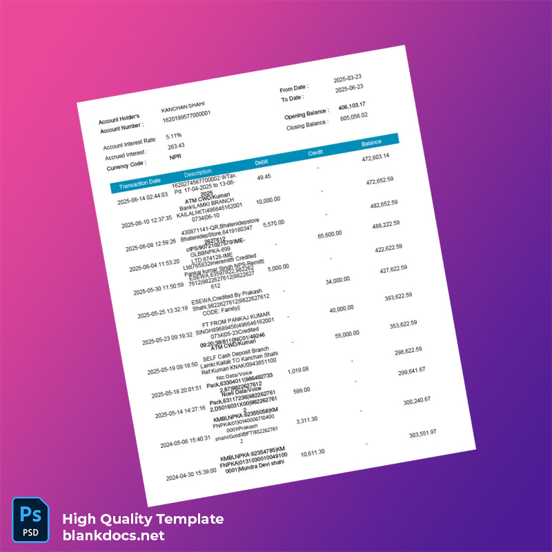 India Electronic Account Statement Template in Word and PDF formats page 2