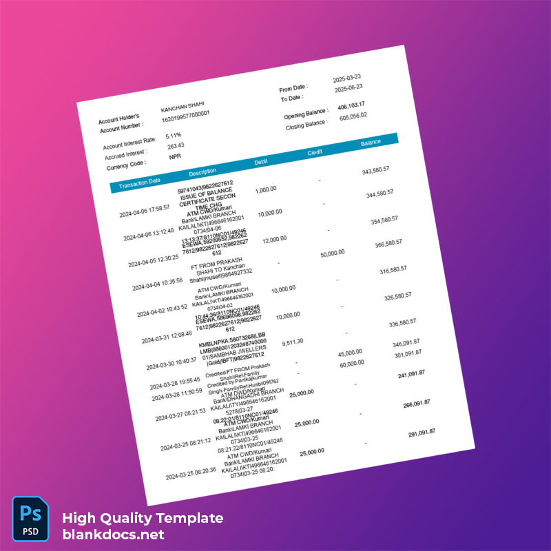 India Electronic Account Statement Template in Word and PDF formats page 4