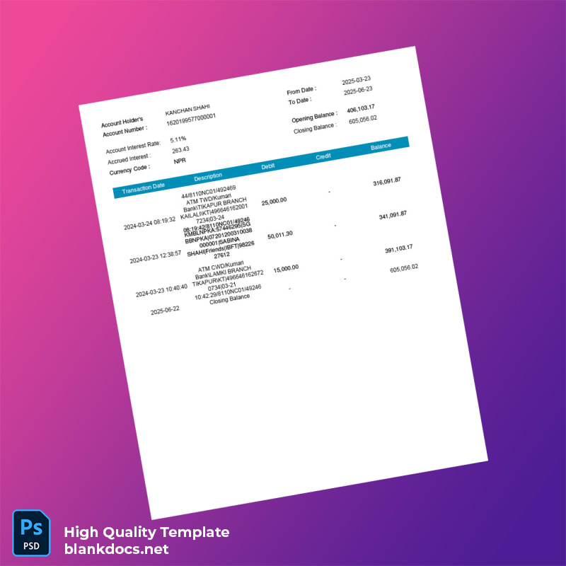 India Electronic Account Statement Template in Word and PDF formats page 5