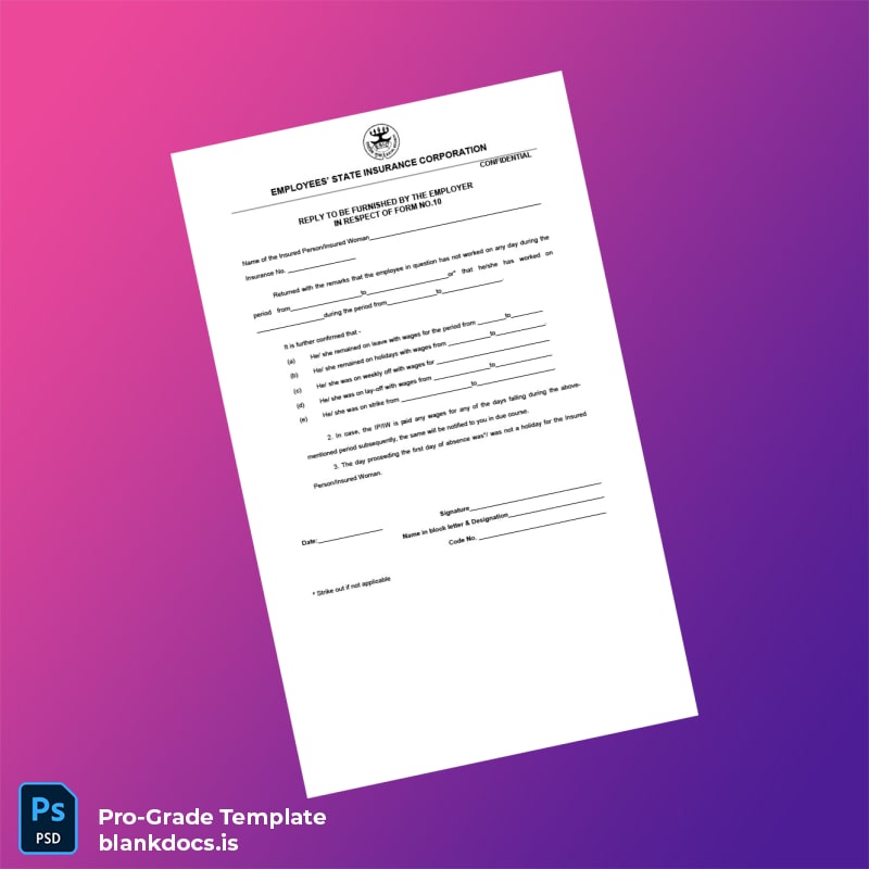 Blank India Employees State Insurance Corporation Employment Verification Letter Template in Word and PDF formats page 2 Document Preview - BlankDocs