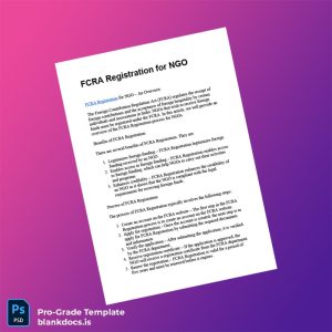 Blank India FCRA Registration Certificate Template (Word/PDF) Document Preview - BlankDocs
