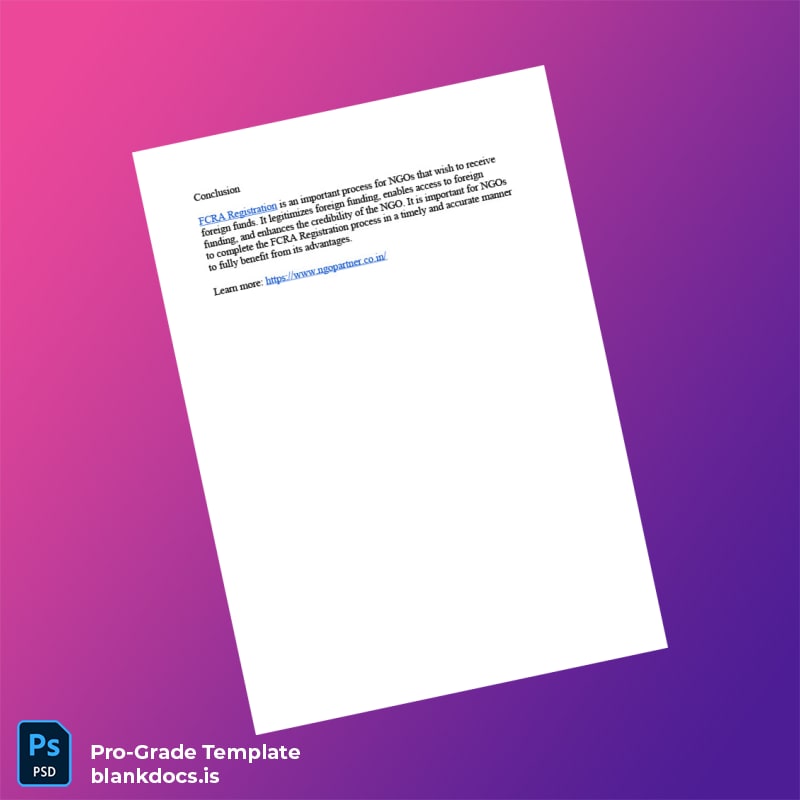 Blank India FCRA Registration Certificate Template in Word and PDF formats page 2 Document Preview - BlankDocs