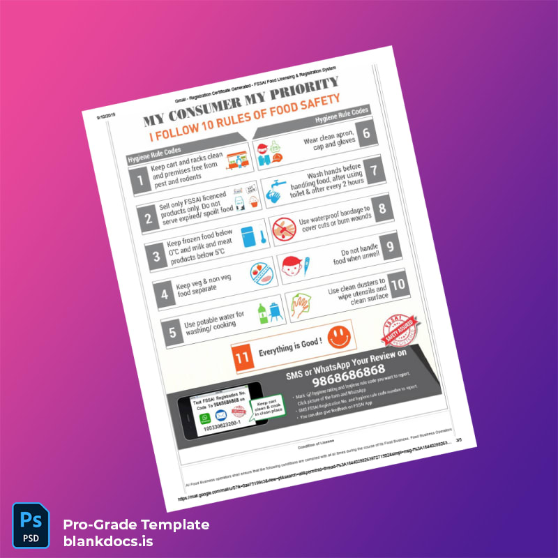 Blank India FSSAI Food Licensing Authority Registration Certificate Template in Word and PDF formats page 3 Document Preview - BlankDocs