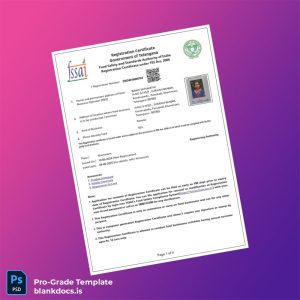 Blank India FSSAI Registration Certificate Template (Word/PDF) Document Preview