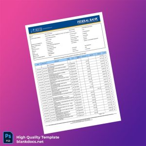 India Federal Bank Statement Template in Word and PDF formats