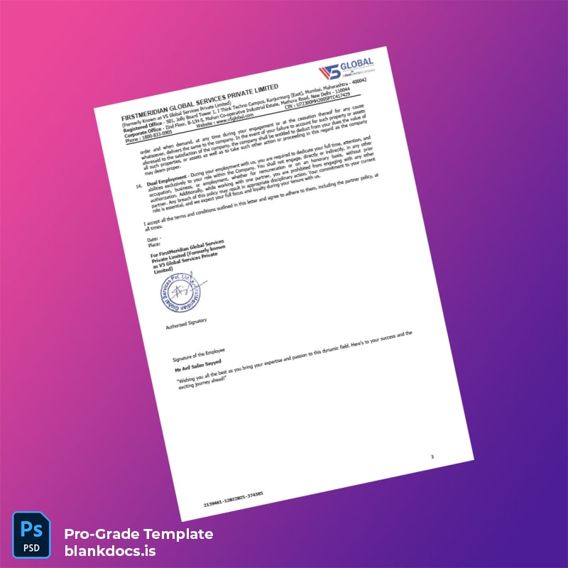 Blank India FirstMeridian Global Services Private Limited Employment Verification Letter Template in Word and PDF formats page 3 Document Preview - BlankDocs