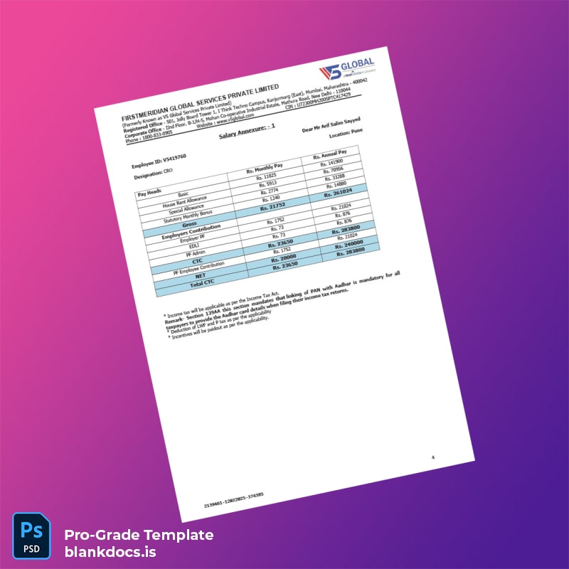 Blank India FirstMeridian Global Services Private Limited Employment Verification Letter Template in Word and PDF formats page 4 Document Preview - BlankDocs