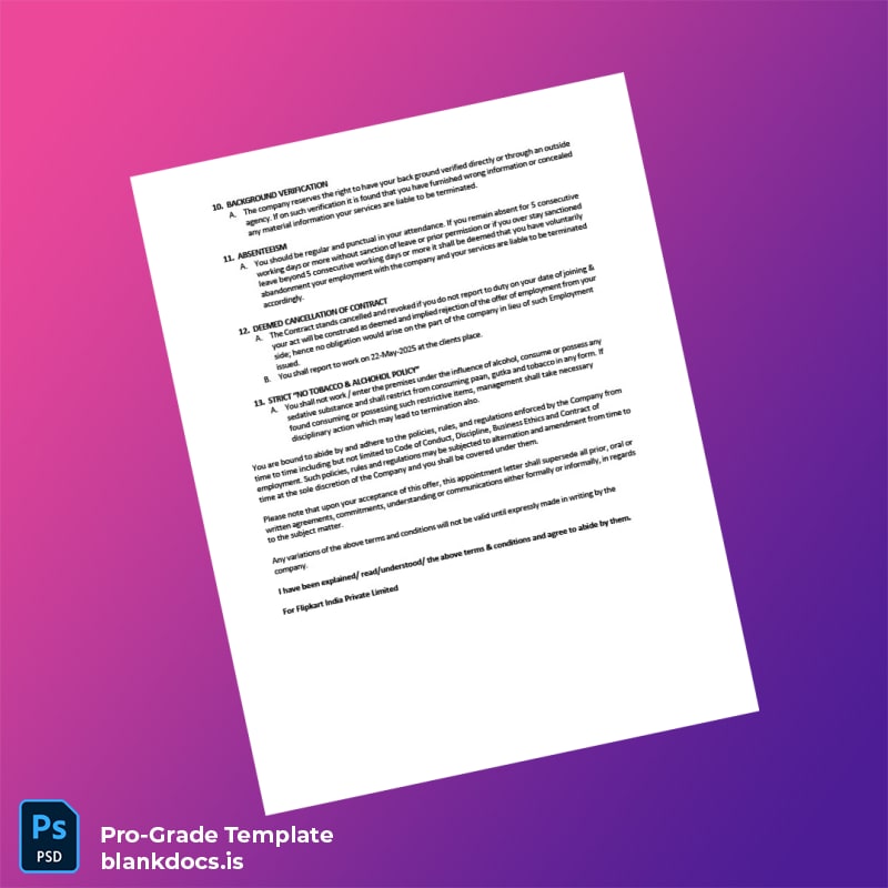 Blank India Flipkart Appointment Letter With Deputation Template in Word and PDF formats page 4 Document Preview - BlankDocs