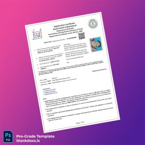 Blank India Food Safety and Standards Authority of India Registration Certificate Template (Word/PDF) Document Preview