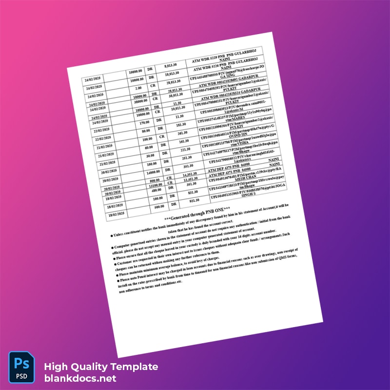India GULAB Bank Statement Template in Word and PDF formats page 4