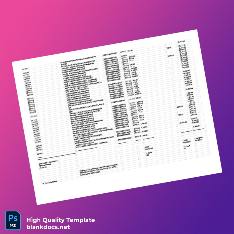 India Gannara Bank Statement Template in Word and PDF formats page 3