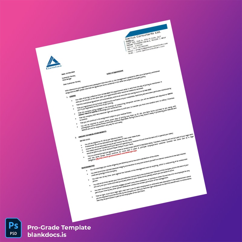 Blank India Genius Consultants Employment Verification Letter Template (Word/PDF) Document Preview - BlankDocs