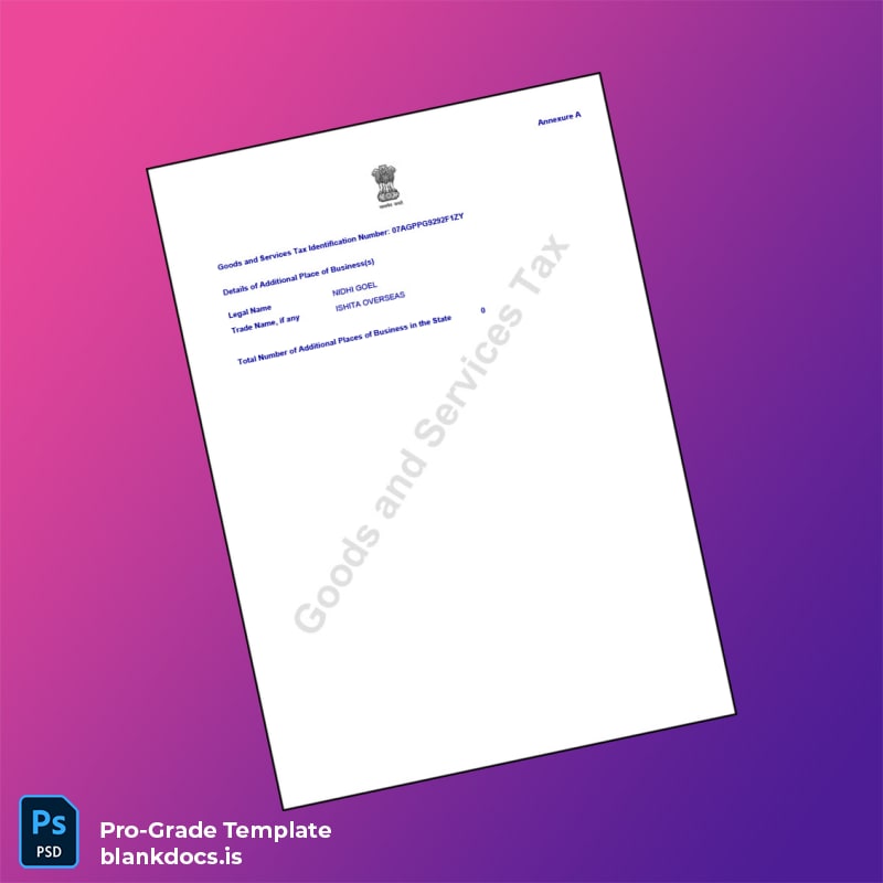 Blank India Goods and Services Tax Registration Certificate Template in Word and PDF formats page 2 Document Preview - BlankDocs