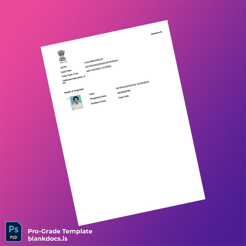 Blank India Government Business Registration Certificate Template in Word and PDF formats page 3 Document Preview - BlankDocs