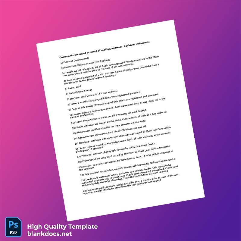 India Government Of India Editable Proof Of Mailing Address Template in Word and PDF formats