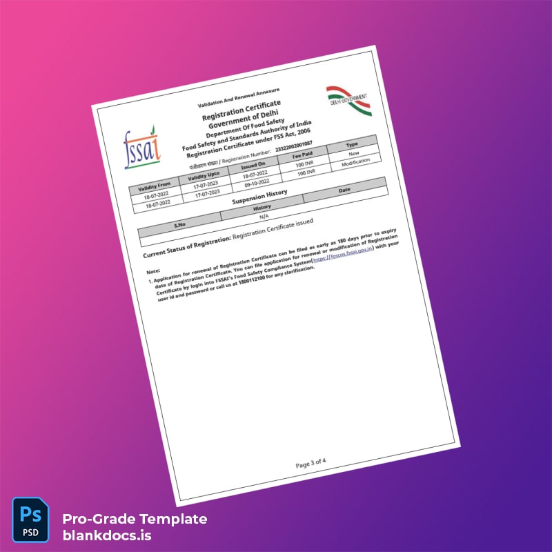 Blank India Government of Delhi Registration Certificate Template in Word and PDF formats page 3 Document Preview - BlankDocs