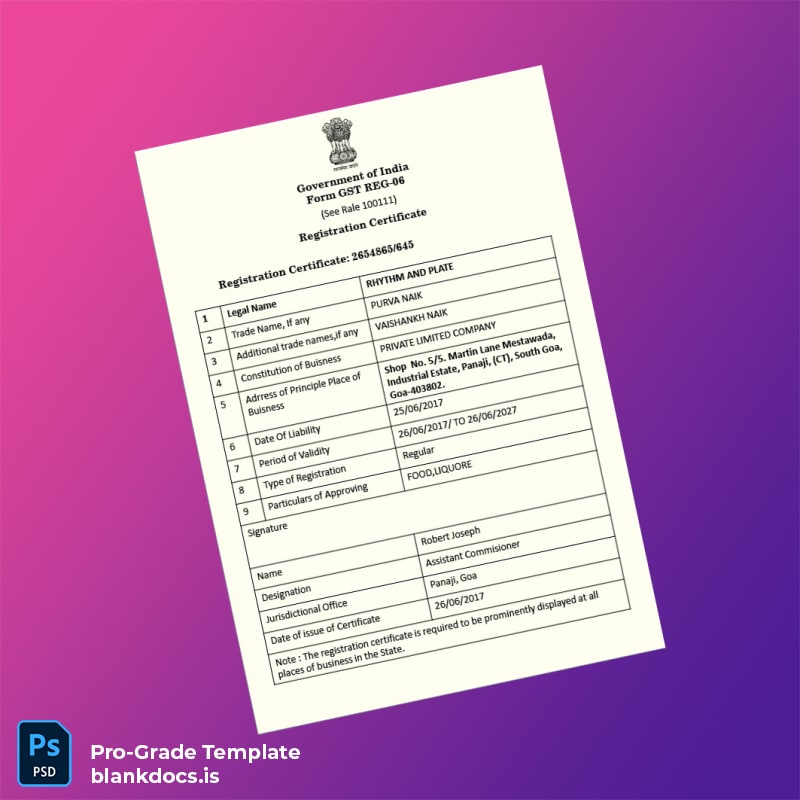 Blank India Government of India Registration Certificate Template in Word and PDF formats page 3 Document Preview - BlankDocs