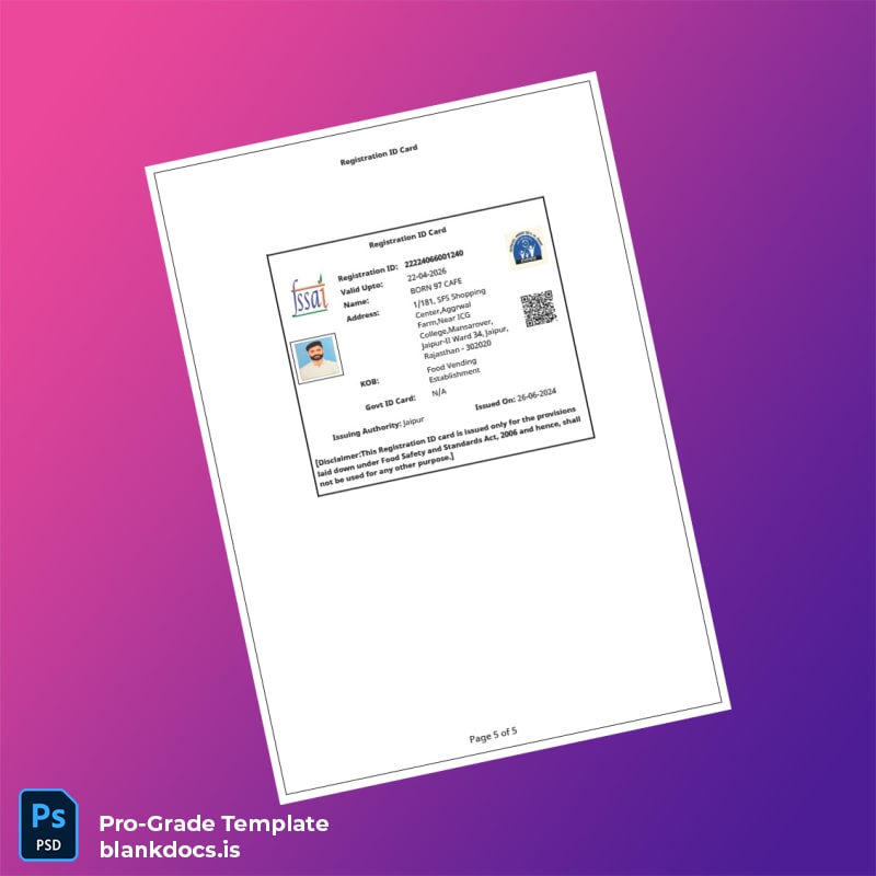 Blank India Government of Rajasthan Registration Certificate Template in Word and PDF formats page 5 Document Preview - BlankDocs