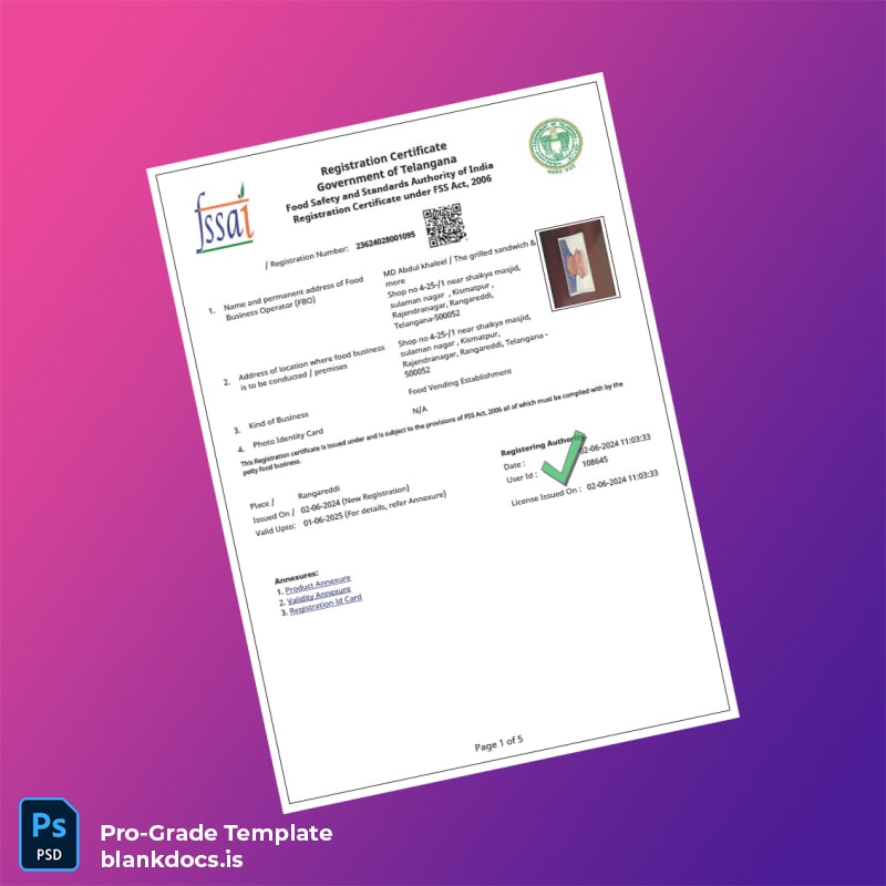 Blank India Government of Telangana Registration Certificate Template (Word/PDF) Document Preview - BlankDocs