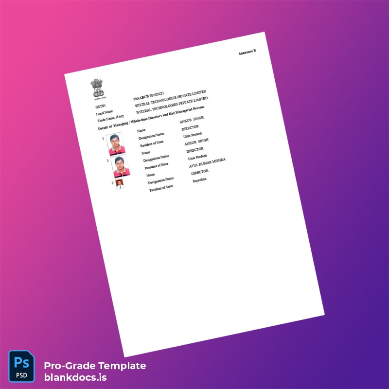 Blank India Government of Uttar Pradesh GST Registration Certificate Template in Word and PDF formats page 3 Document Preview - BlankDocs