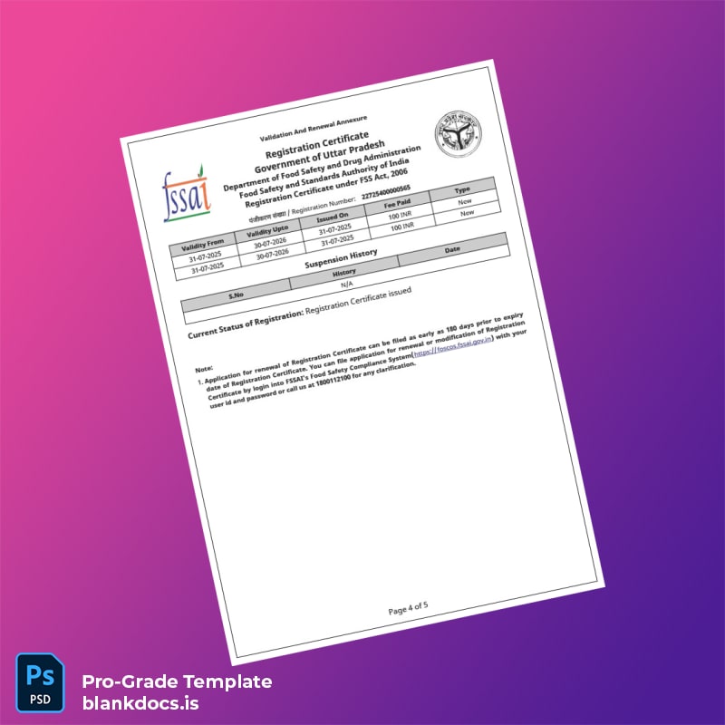 Blank India Government of Uttar Pradesh Registration Certificate Template in Word and PDF formats page 4 Document Preview - BlankDocs