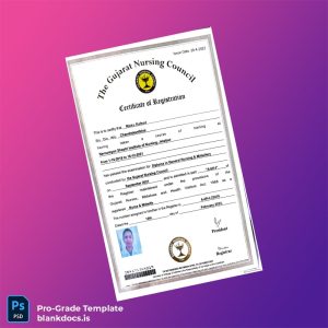 Blank India Gujarat Nursing Council Registration Certificate Template (Word/PDF) Document Preview - BlankDocs