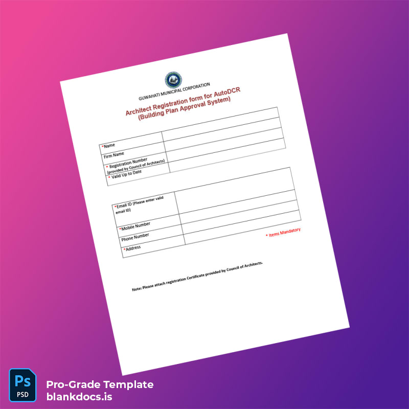 Blank India Guwahati Municipal Corporation Architect Registration Form Template (Word/PDF) Document Preview - BlankDocs