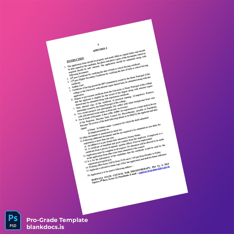 Blank India Haryana State Council Registration Certificate Template in Word and PDF formats page 5 Document Preview - BlankDocs