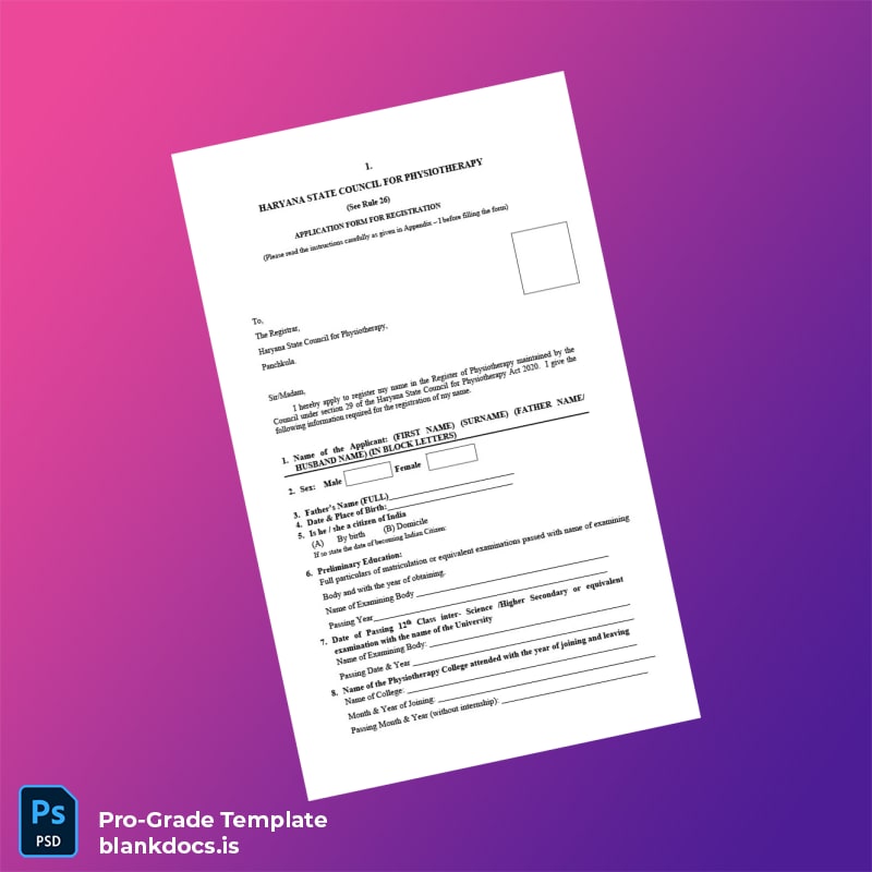 Blank India Haryana State Council Registration Certificate Template (Word/PDF) Document Preview - BlankDocs