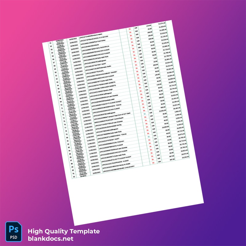 India IDBI Bank Statement Template in Word and PDF formats page 2