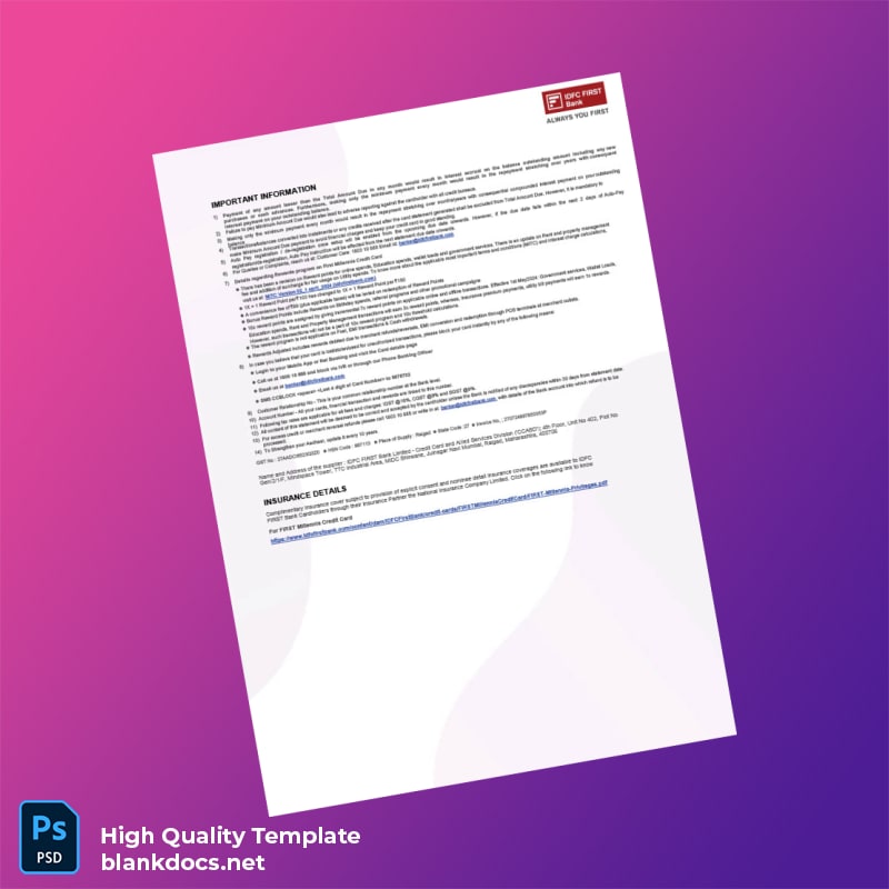 India IDFC FIRST Bank Editable Bank Statement Template in Word and PDF formats page 4