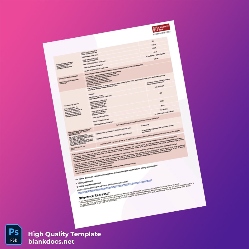 India IDFC FIRST Bank Editable Bank Statement Template in Word and PDF formats page 6