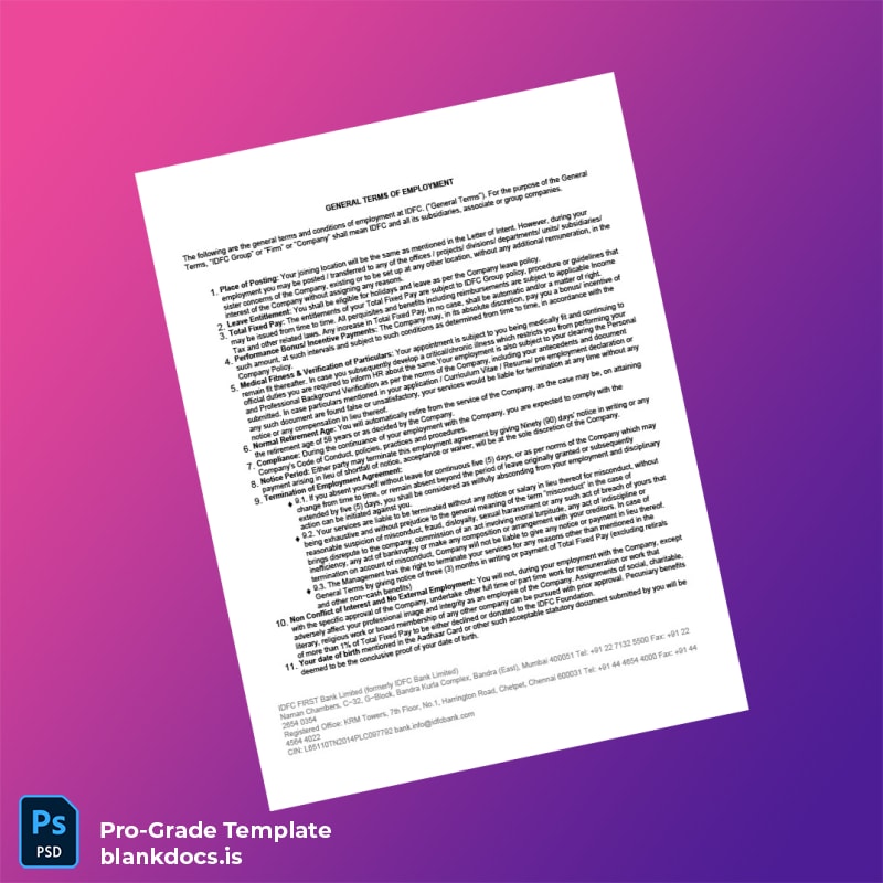 Blank India IDFC FIRST Bank Employment Verification Letter Template in Word and PDF formats page 3 Document Preview - BlankDocs