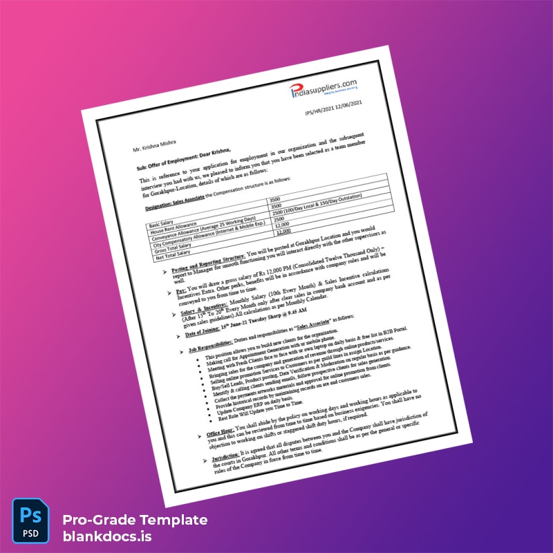 Blank India Ideaspromo Solutions Employment Verification Letter Template (Word/PDF) Document Preview - BlankDocs