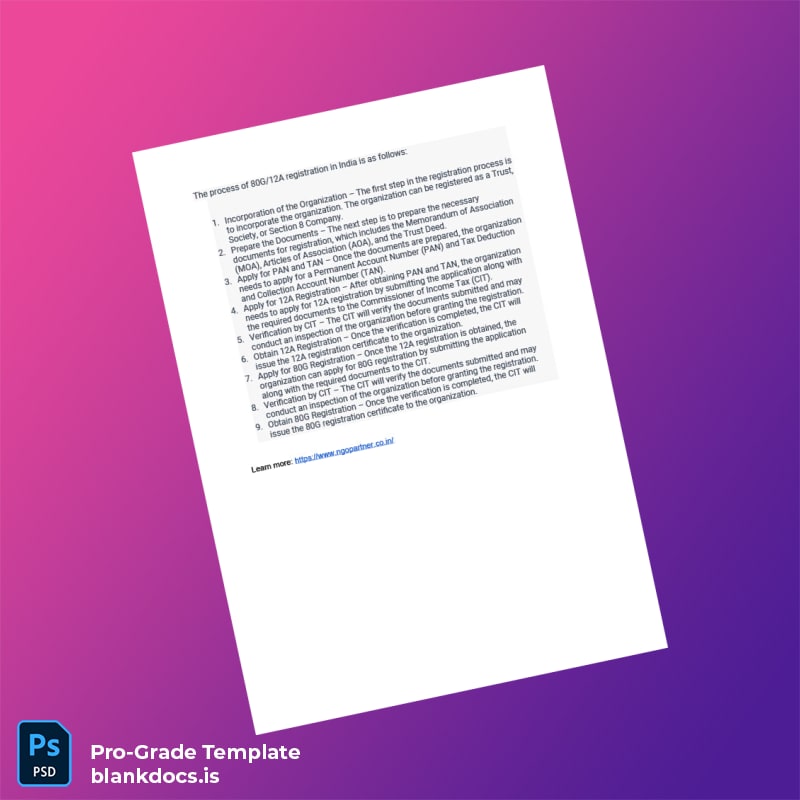 Blank India Income Tax Department 80G 12A Registration Certificate Template in Word and PDF formats page 2 Document Preview - BlankDocs