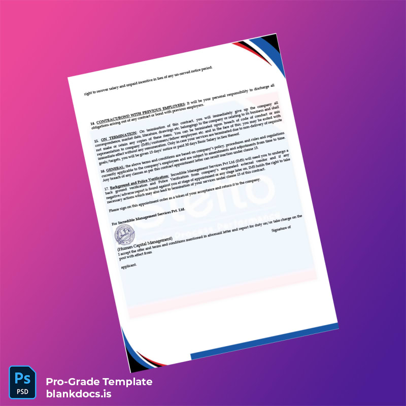 Blank India Incredible Management Services Pvt Ltd Employment Verification Letter Template in Word and PDF formats page 3 Document Preview - BlankDocs