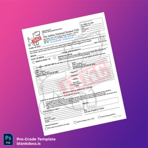 Blank India Indian National Kennel Club Single Dog Registration Form Template (Word/PDF) Document Preview - BlankDocs