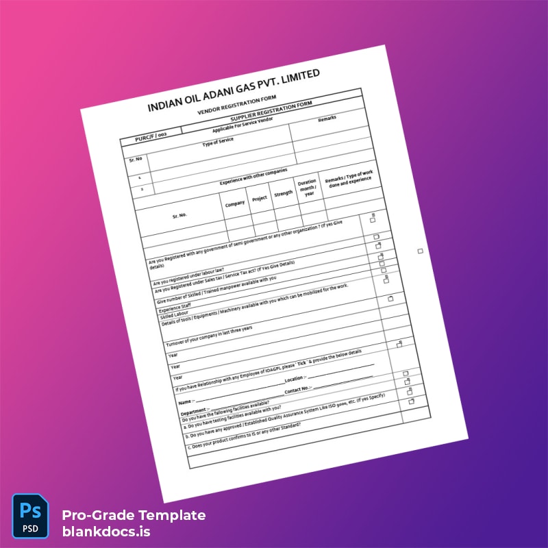 Blank India Indian Oil Adani Gas Pvt Limited Vendor Registration Form Template in Word and PDF formats page 2 Document Preview - BlankDocs