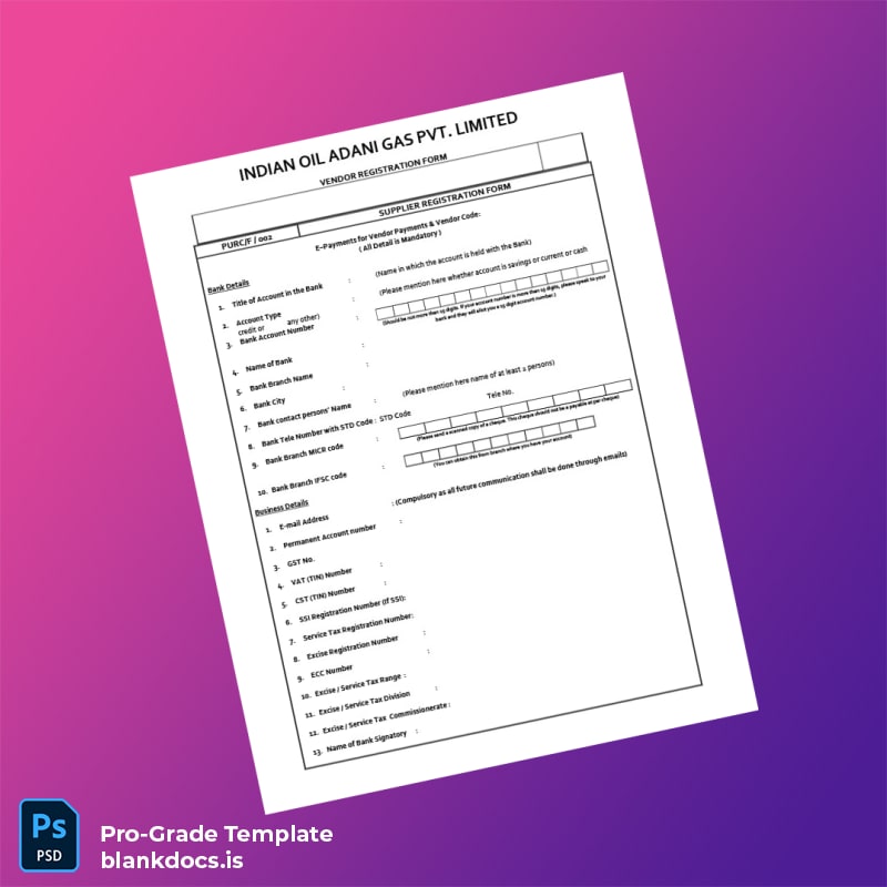 Blank India Indian Oil Adani Gas Pvt Limited Vendor Registration Form Template in Word and PDF formats page 3 Document Preview - BlankDocs
