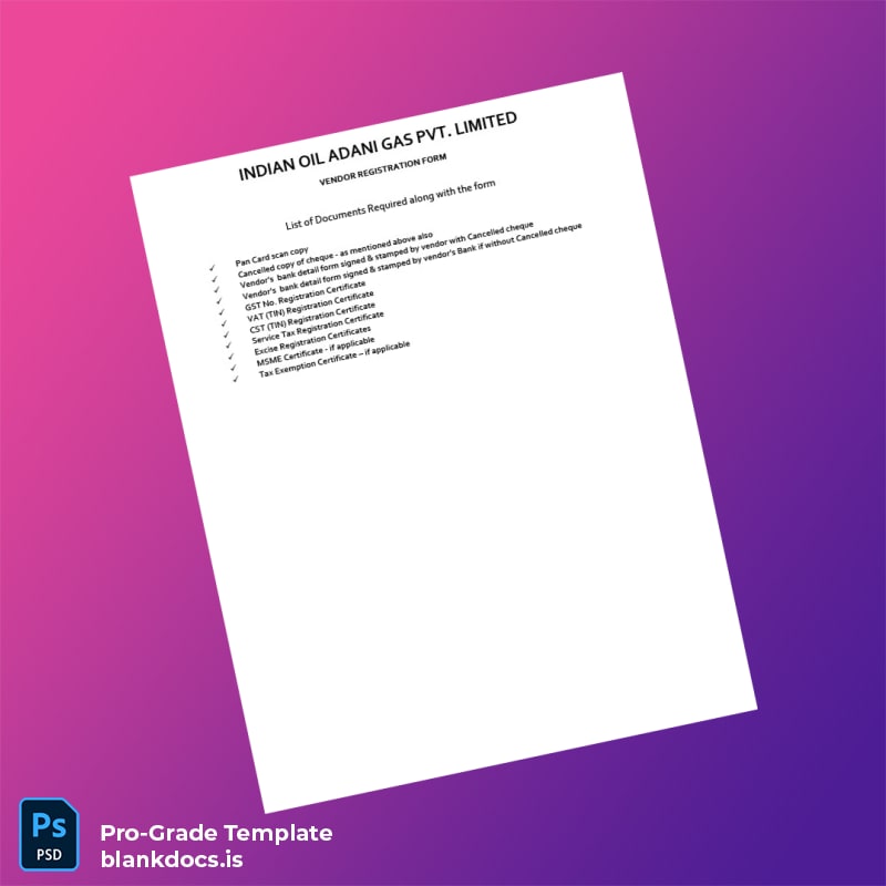Blank India Indian Oil Adani Gas Pvt Limited Vendor Registration Form Template in Word and PDF formats page 5 Document Preview - BlankDocs