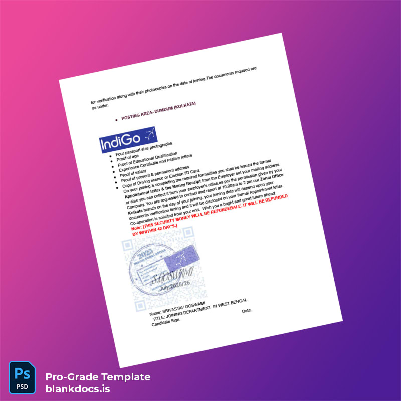 Blank India Indigo Employment Verification Letter Template in Word and PDF formats page 2 Document Preview - BlankDocs