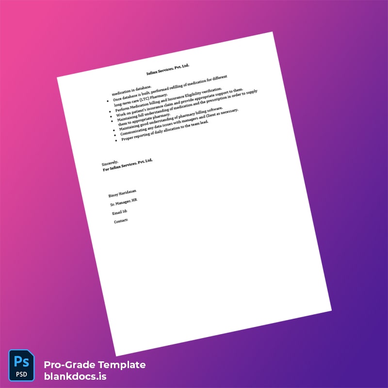 Blank India Infinx Services Employment Verification Letter Template in Word and PDF formats page 2 Document Preview - BlankDocs