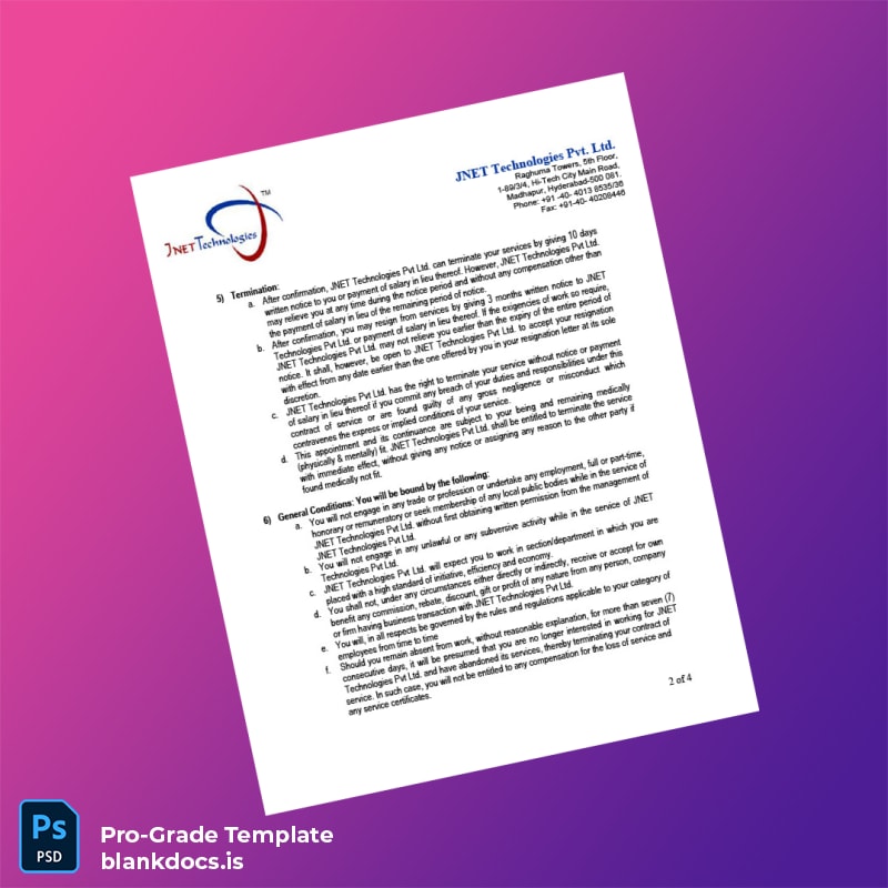 Blank India JNET Technologies Pvt Ltd Employment Verification Letter Template in Word and PDF formats page 2 Document Preview - BlankDocs