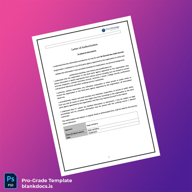 Blank India JW Marriott New Delhi Aerocity Employment Verification Letter Template in Word and PDF formats page 4 Document Preview - BlankDocs